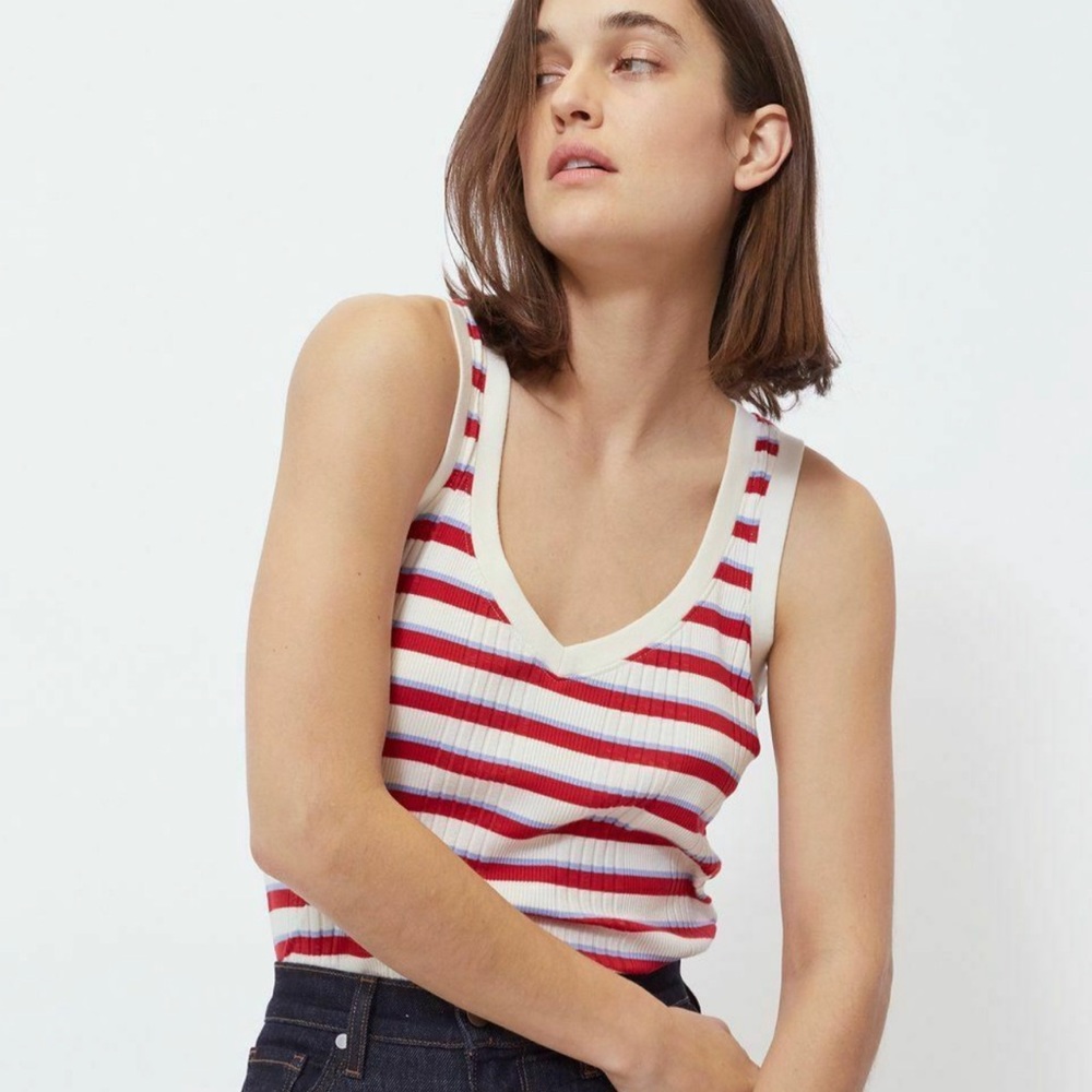 BLDWN Red White Blue Stripe JUNE Rib Ribbed Knit Racerback Tank Top XS